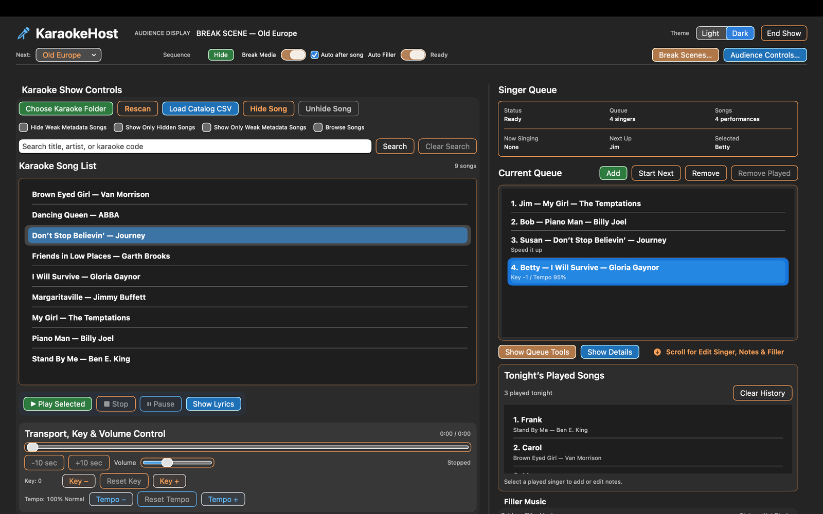 KaraokeHost controls on a Mac