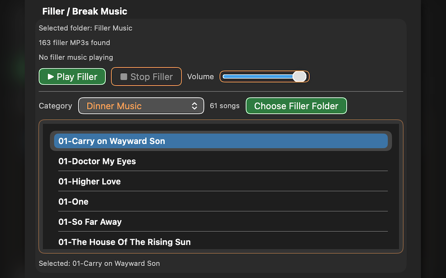 KaraokeHost filler music controls