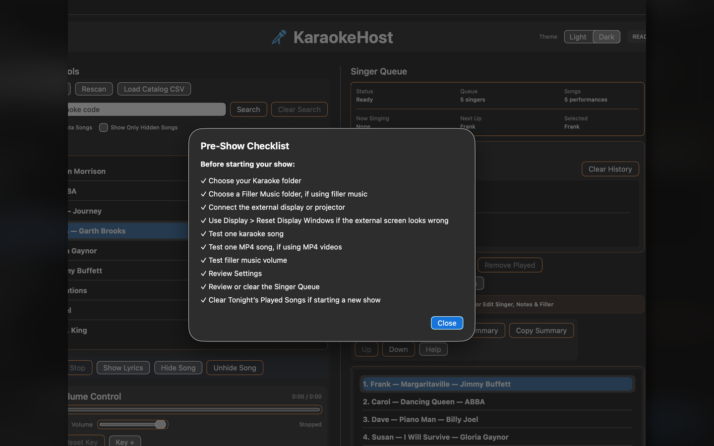 KaraokeHost pre-show checklist