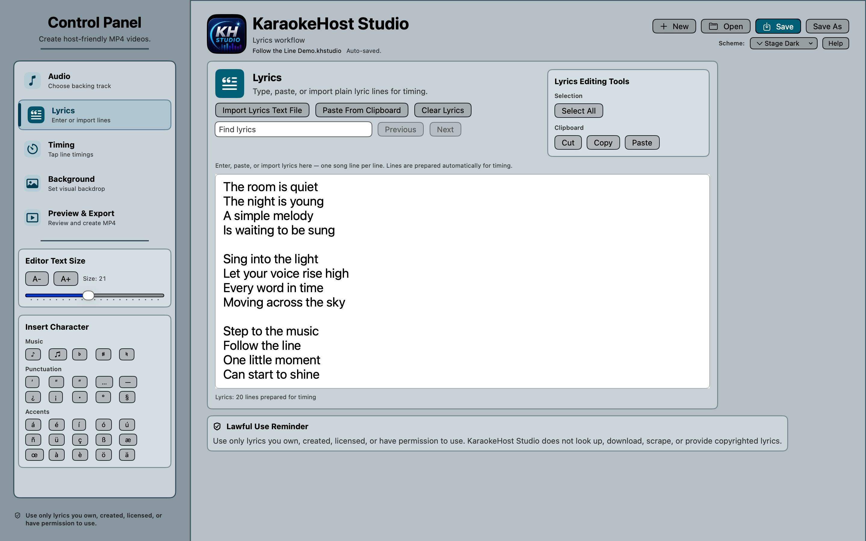 KaraokeHost Studio lyrics editor